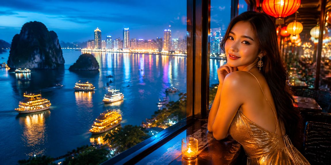 Người dùng chơi Slot game bên tách cà phê sáng tại Vịnh Hạ Long