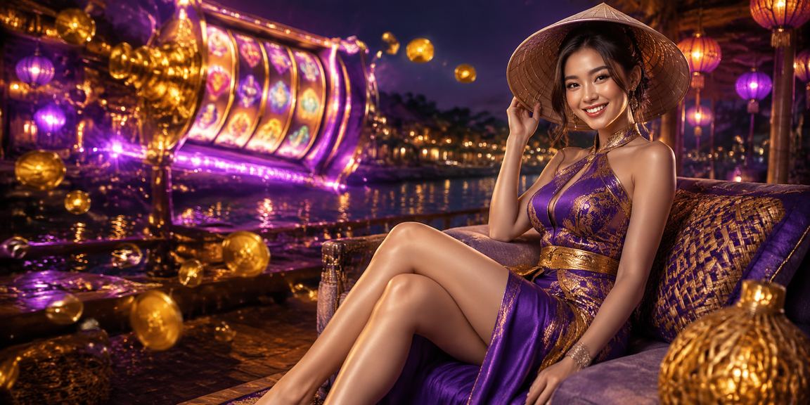 Người chơi slot game tại Hội An với nón lá truyền thống